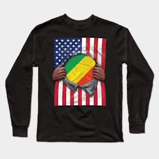 Republic Of The Congo Flag American Flag Ripped - Gift for Congon From Republic Of The Congo Long Sleeve T-Shirt